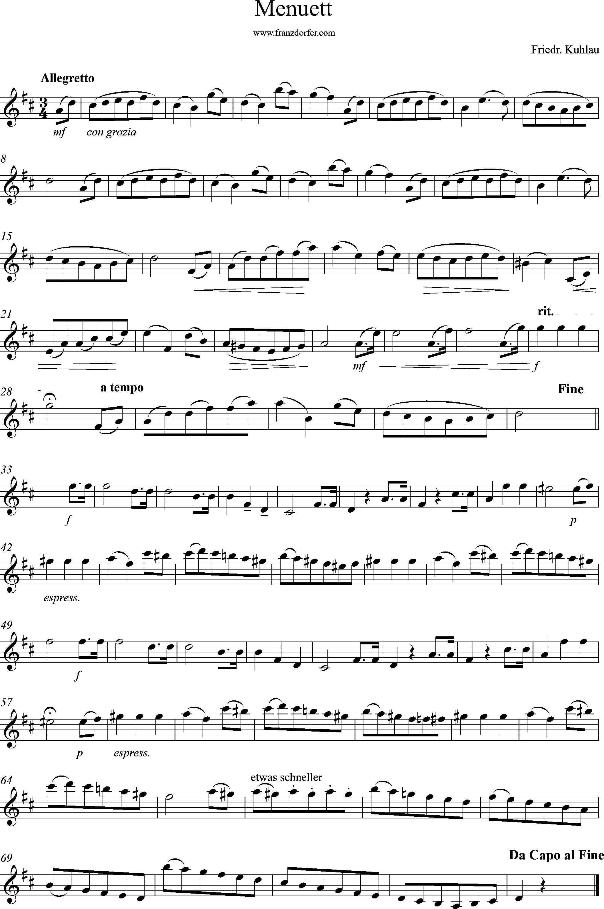 Solopart, Menuett- Kuhlau, D-Major